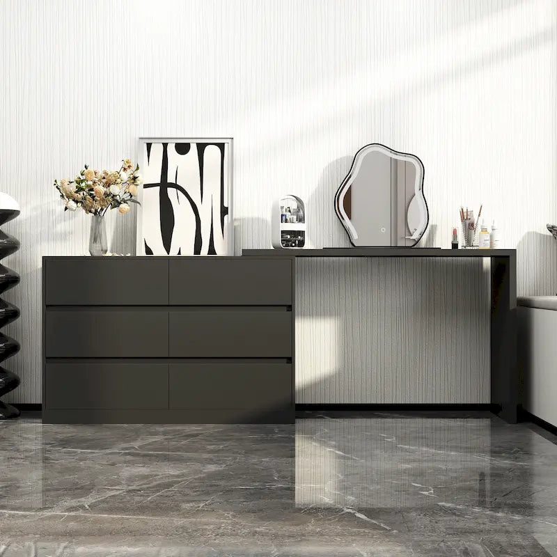 Commode et Bureau Rotatifs – Coiffeuse à 6 Tiroirs Blanche/Noire