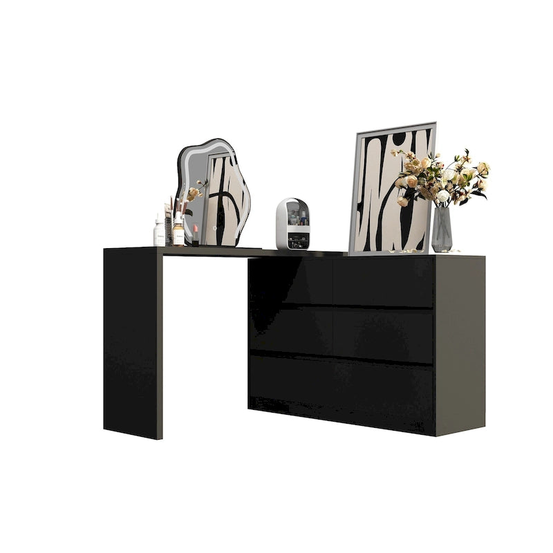 Commode et Bureau Rotatifs – Coiffeuse à 6 Tiroirs Blanche/Noire