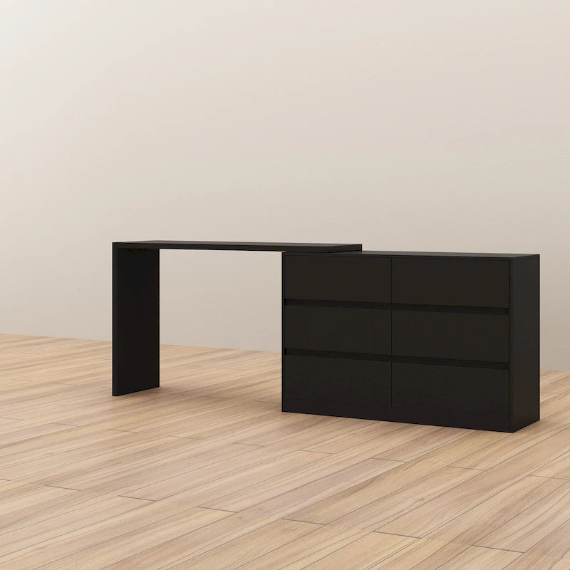 Commode et Bureau Rotatifs – Coiffeuse à 6 Tiroirs Blanche/Noire