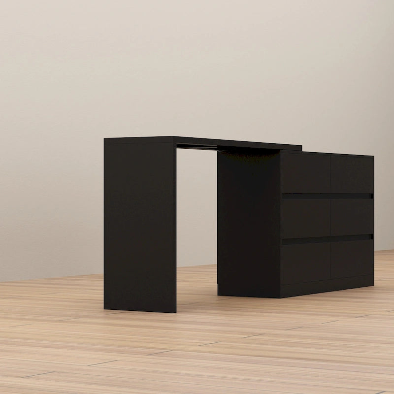 Commode et Bureau Rotatifs – Coiffeuse à 6 Tiroirs Blanche/Noire