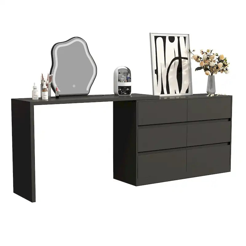 Commode et Bureau Rotatifs – Coiffeuse à 6 Tiroirs Blanche/Noire