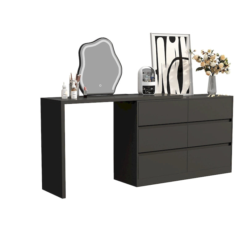 Commode et Bureau Rotatifs – Coiffeuse à 6 Tiroirs Blanche/Noire