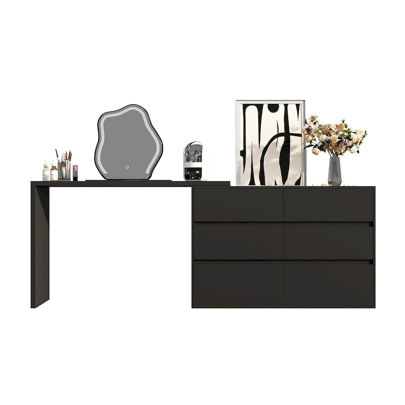 Commode et Bureau Rotatifs – Coiffeuse à 6 Tiroirs Blanche/Noire