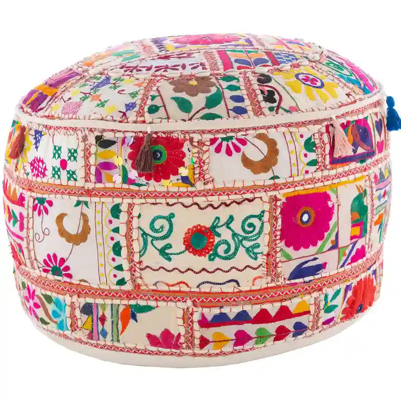 Pouf Rond Géométrique en Coton 22" – Coussin de Sol Décoratif