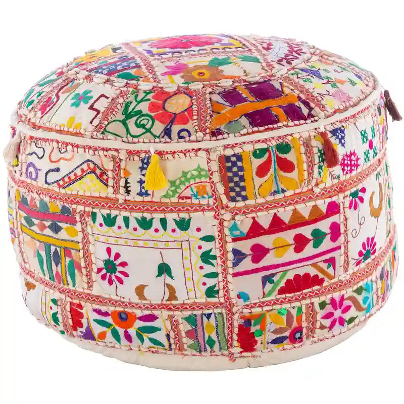 Pouf Rond Géométrique en Coton 22" – Coussin de Sol Décoratif