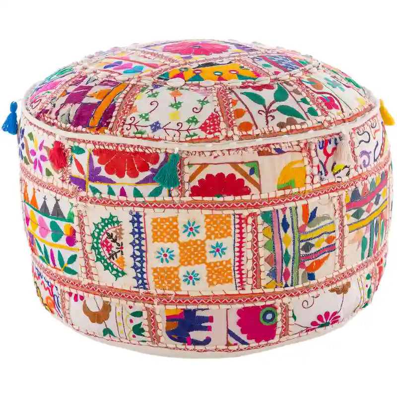 Pouf Rond Géométrique en Coton 22" – Coussin de Sol Décoratif