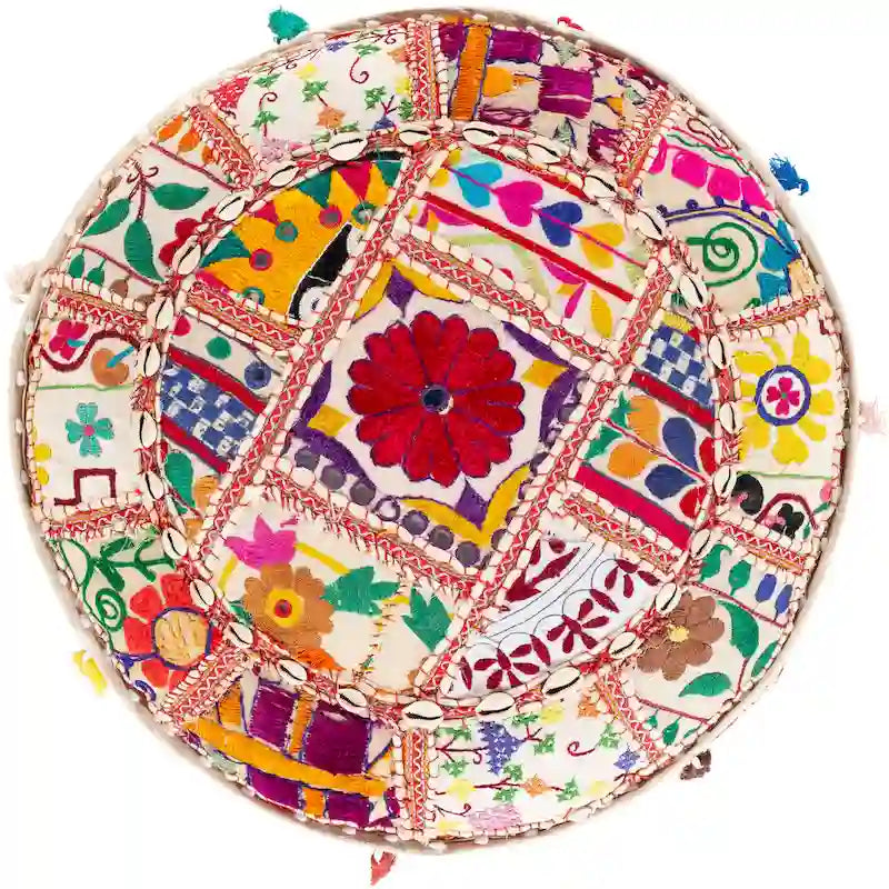 Pouf Rond Géométrique en Coton 22" – Coussin de Sol Décoratif