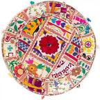 Pouf Rond Géométrique en Coton 22" – Coussin de Sol Décoratif