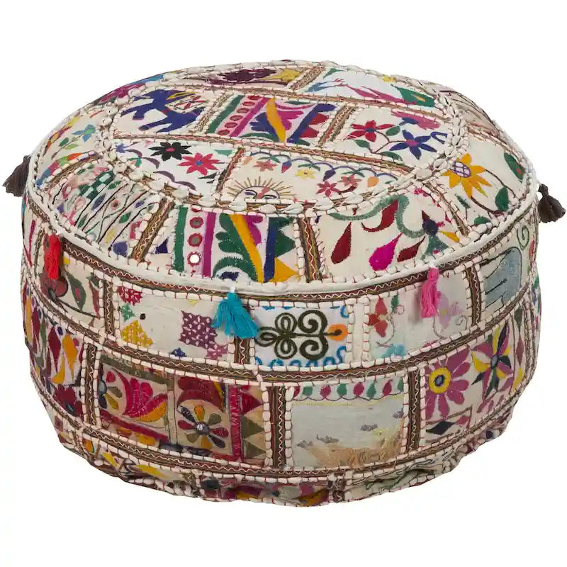 Pouf Rond Géométrique en Coton 22" – Coussin de Sol Décoratif