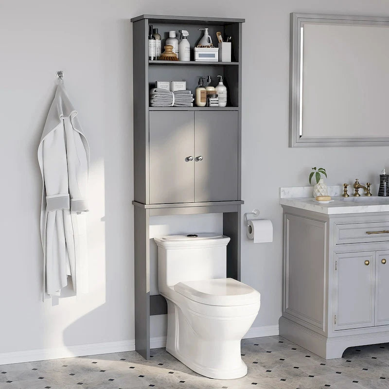 Meuble de rangement sur toilette avec porte – Organisateur de salle de bain