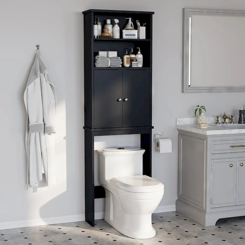 Meuble de rangement sur toilette avec porte – Organisateur de salle de bain