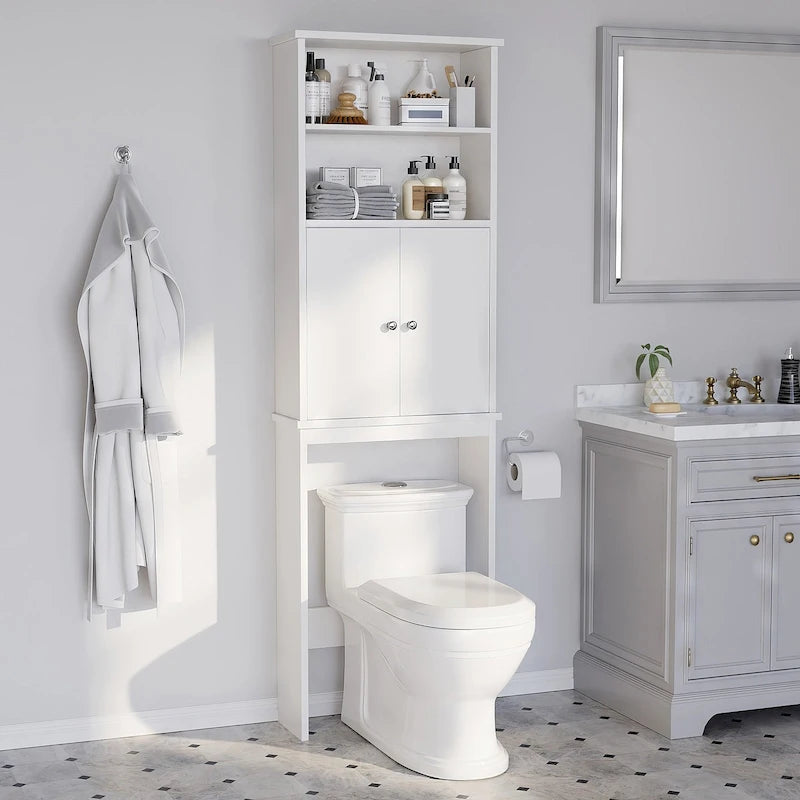 Meuble de rangement sur toilette avec porte – Organisateur de salle de bain