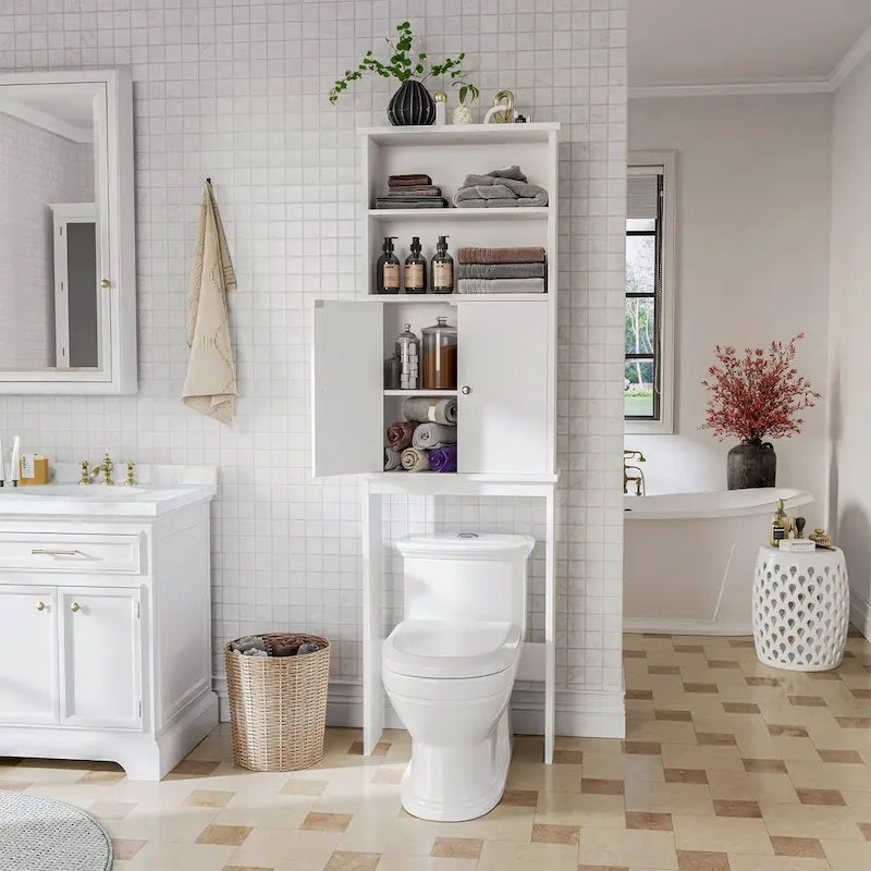 Meuble de rangement sur toilette avec porte – Organisateur de salle de bain