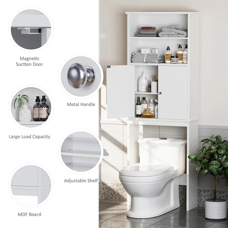 Meuble de rangement sur toilette avec porte – Organisateur de salle de bain