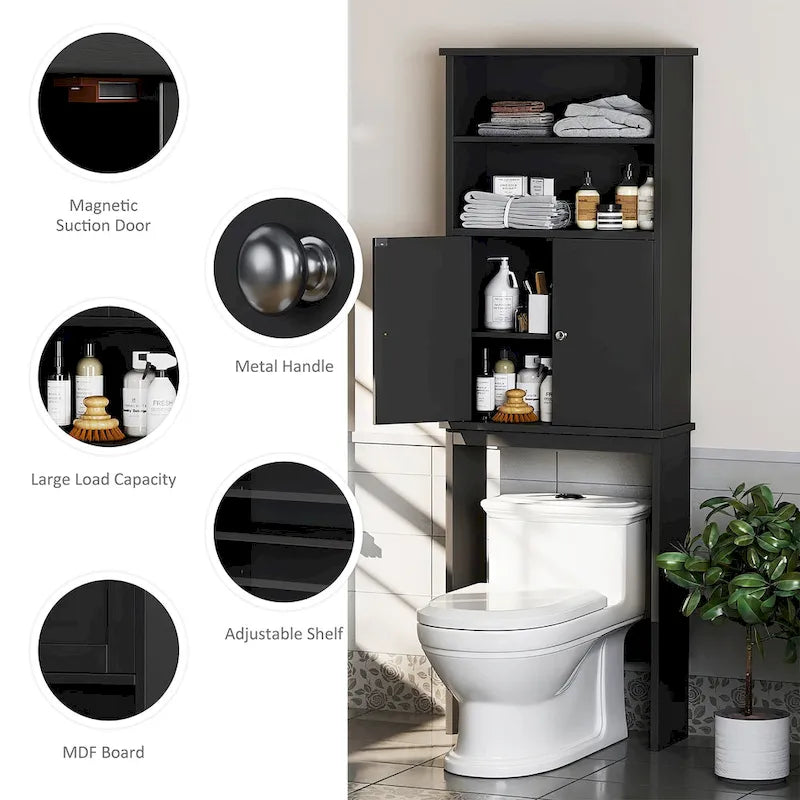 Meuble de rangement sur toilette avec porte – Organisateur de salle de bain
