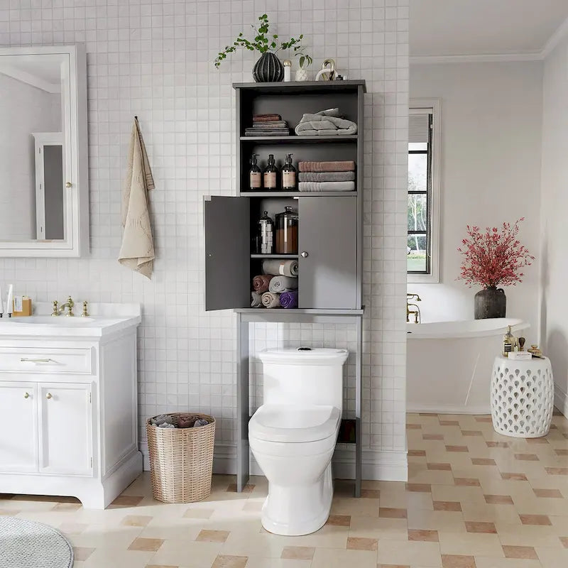 Meuble de rangement sur toilette avec porte – Organisateur de salle de bain