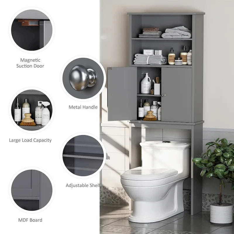Meuble de rangement sur toilette avec porte – Organisateur de salle de bain
