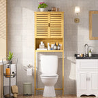 Meuble de rangement pour toilettes en bambou – Étagère réglable et doubles portes
