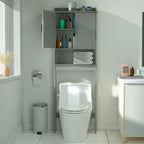 Meuble de rangement pour toilettes en bambou – Étagère réglable et doubles portes