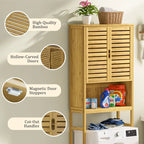 Meuble de rangement pour toilettes en bambou – Étagère réglable et doubles portes