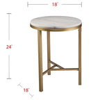 Table d'appoint mi-siècle moderne en marbre ivoire et or