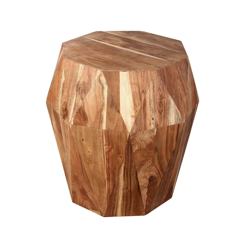 Table d'appoint artisanale en bois d'acacia massif de 22 po – Plateau octogonal, brun naturel