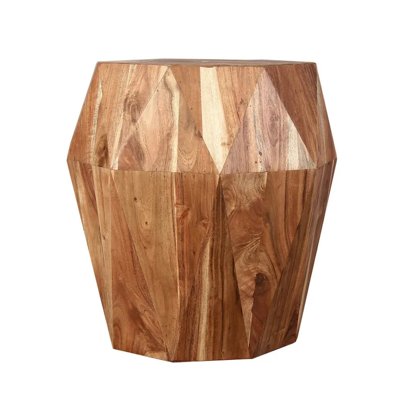 Table d'appoint artisanale en bois d'acacia massif de 22 po – Plateau octogonal, brun naturel