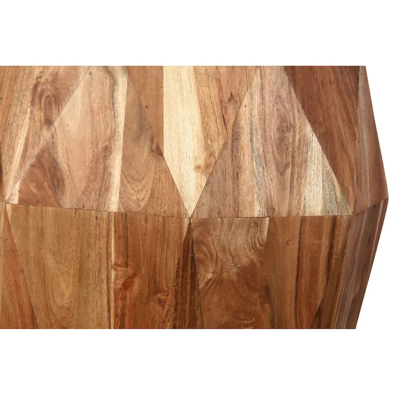 Table d'appoint artisanale en bois d'acacia massif de 22 po – Plateau octogonal, brun naturel