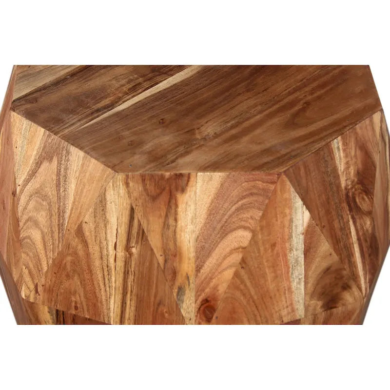 Table d'appoint artisanale en bois d'acacia massif de 22 po – Plateau octogonal, brun naturel