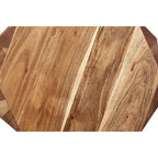 Table d'appoint artisanale en bois d'acacia massif de 22 po – Plateau octogonal, brun naturel