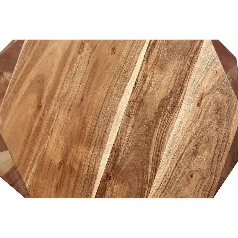 Table d'appoint artisanale en bois d'acacia massif de 22 po – Plateau octogonal, brun naturel