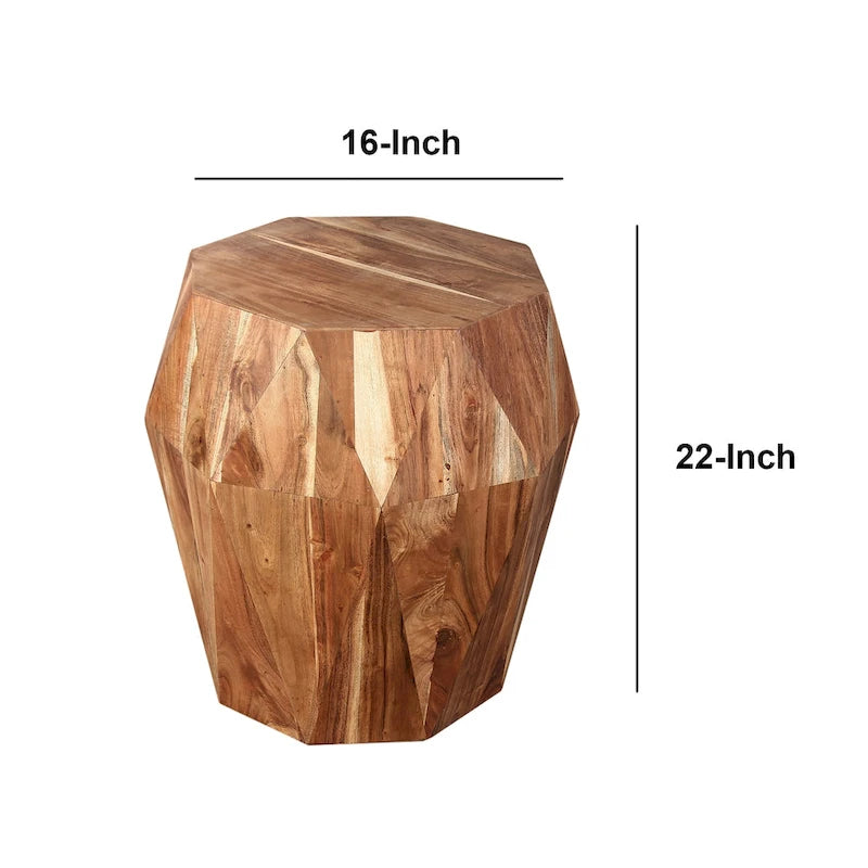Table d'appoint artisanale en bois d'acacia massif de 22 po – Plateau octogonal, brun naturel
