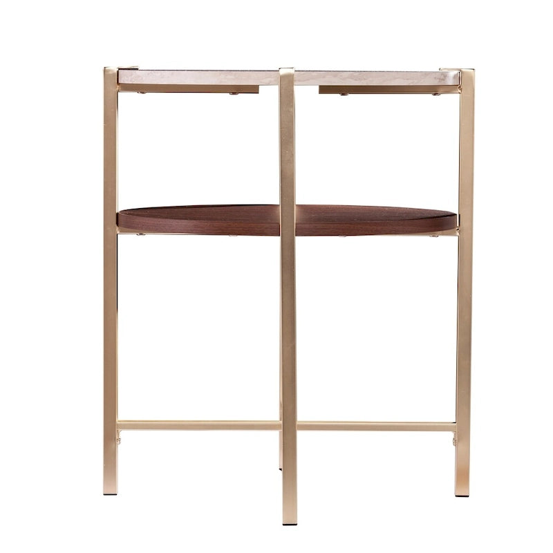 Table d'appoint ronde moderne – Plateau en faux marbre et étagère en bois