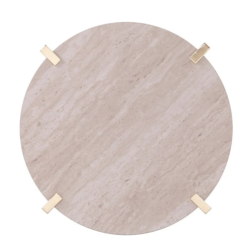 Table d'appoint ronde moderne – Plateau en faux marbre et étagère en bois