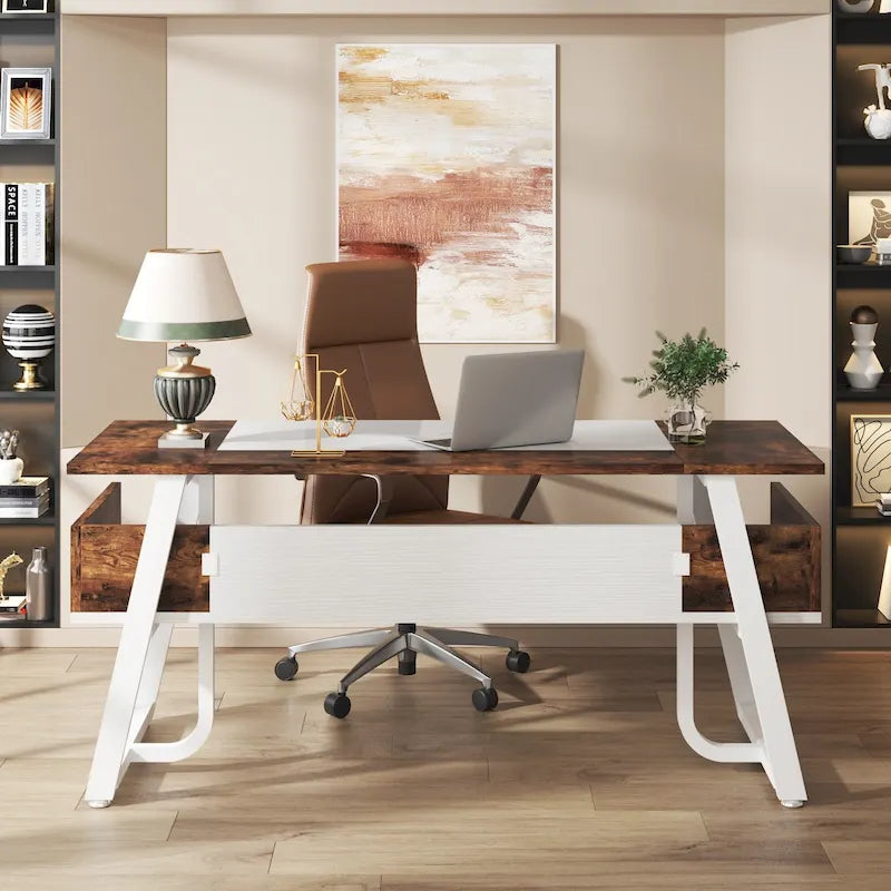 Bureau de direction industriel avec étagère de rangement – Bureau d'écriture de 160 cm