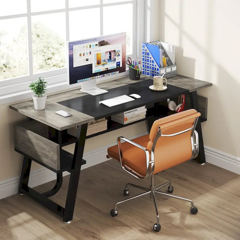 Bureau de direction industriel avec étagère de rangement – Bureau d'écriture de 160 cm