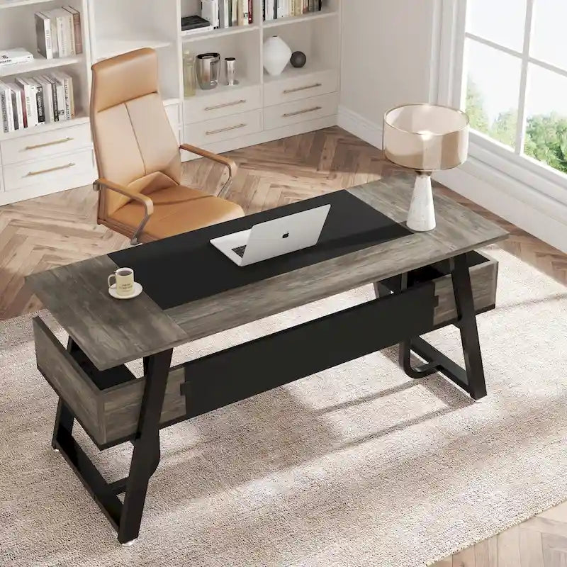 Bureau de direction industriel avec étagère de rangement – Bureau d'écriture de 160 cm