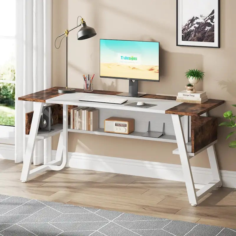 Bureau de direction industriel avec étagère de rangement – Bureau d'écriture de 160 cm
