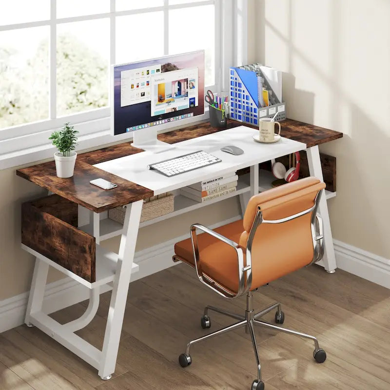 Bureau de direction industriel avec étagère de rangement – Bureau d'écriture de 160 cm