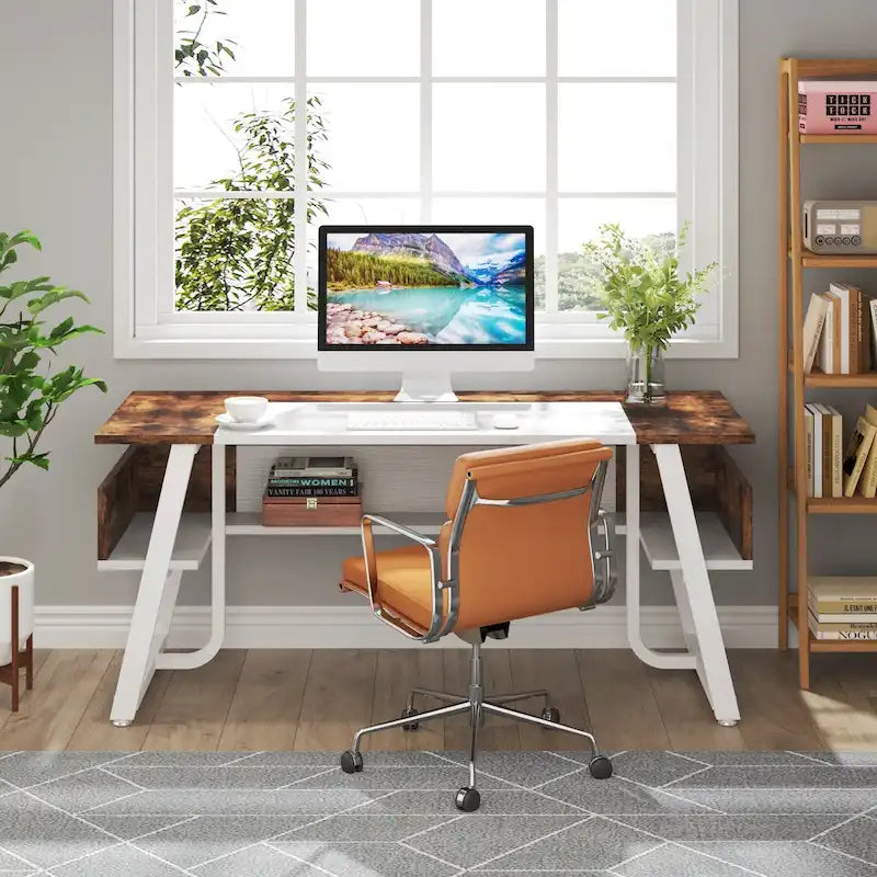 Bureau de direction industriel avec étagère de rangement – Bureau d'écriture de 160 cm