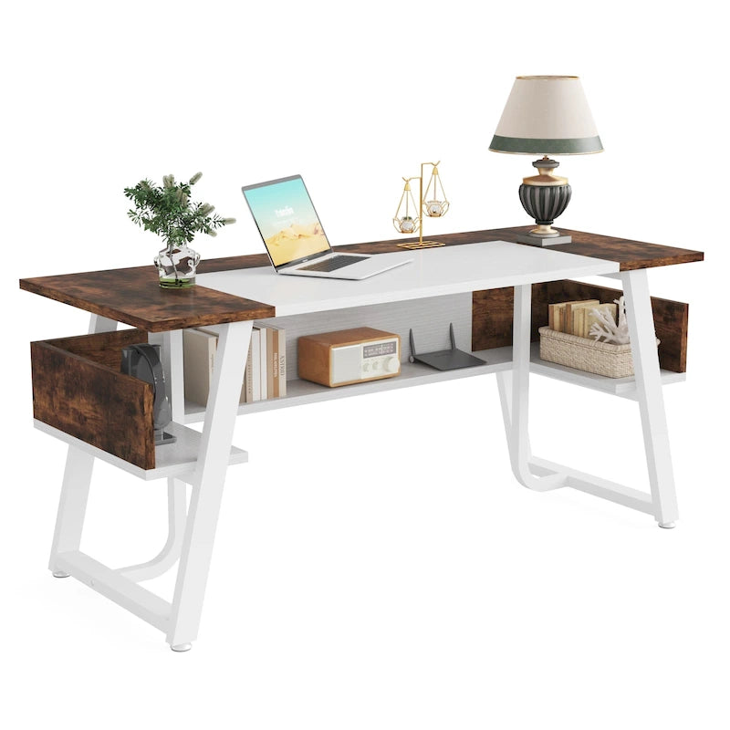 Bureau de direction industriel avec étagère de rangement – Bureau d'écriture de 160 cm