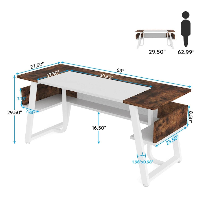 Bureau de direction industriel avec étagère de rangement – Bureau d'écriture de 160 cm