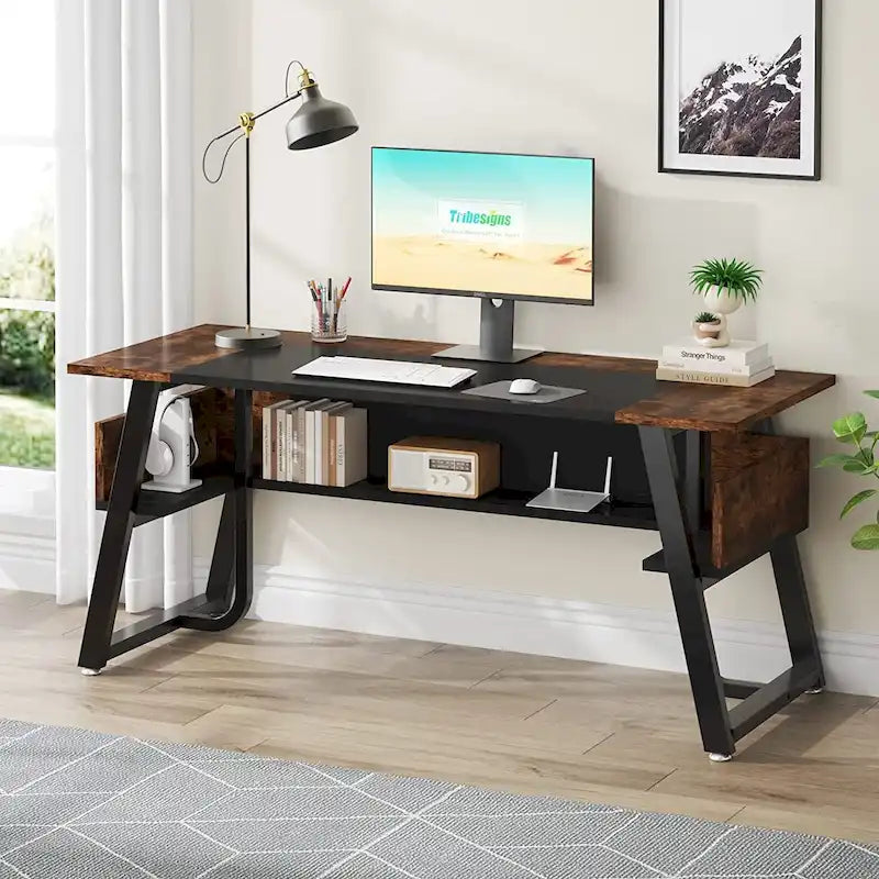 Bureau de direction industriel avec étagère de rangement – Bureau d'écriture de 160 cm