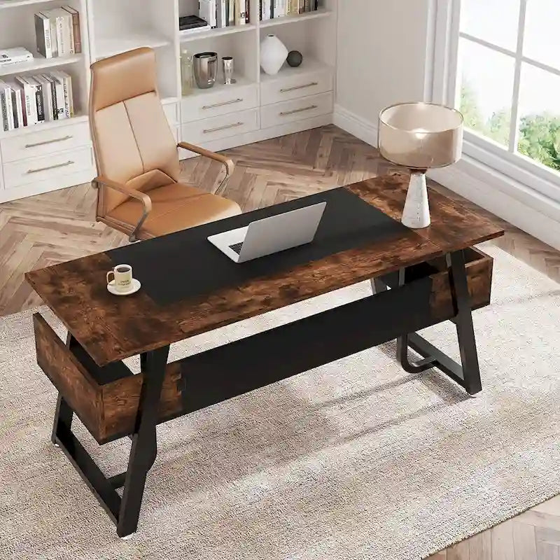 Bureau de direction industriel avec étagère de rangement – Bureau d'écriture de 160 cm