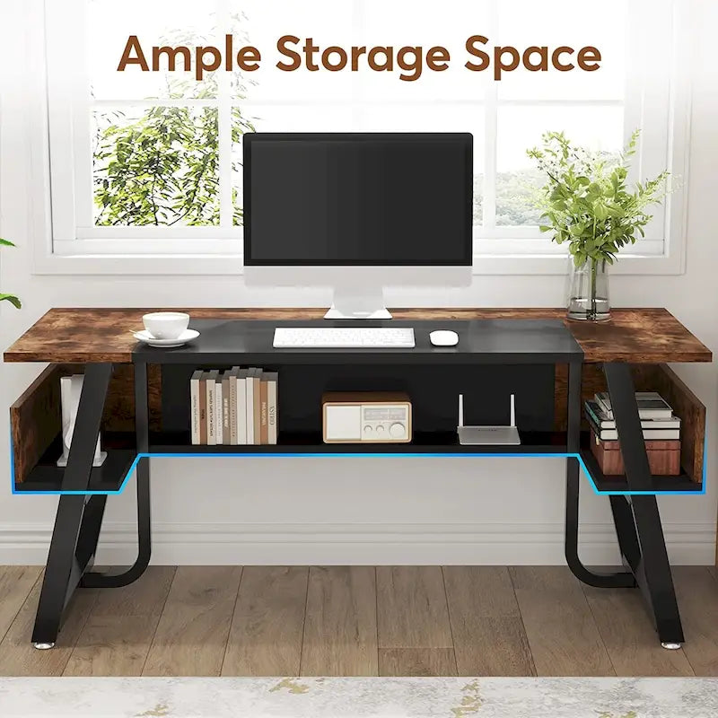 Bureau de direction industriel avec étagère de rangement – Bureau d'écriture de 160 cm