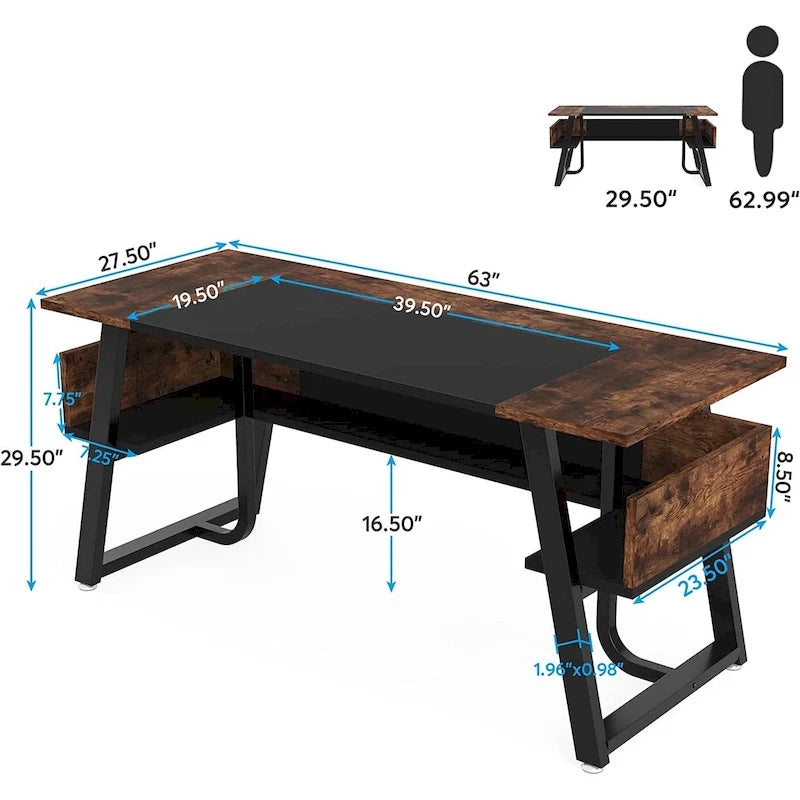 Bureau de direction industriel avec étagère de rangement – Bureau d'écriture de 160 cm