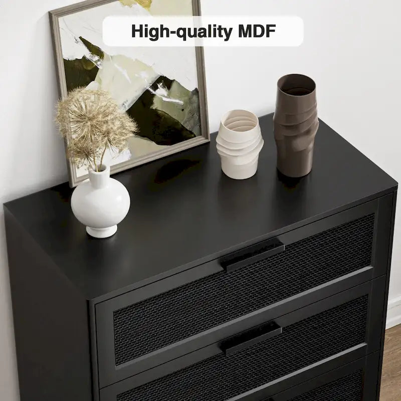 Commode à 3 tiroirs en rotin noir – Commodes modernes