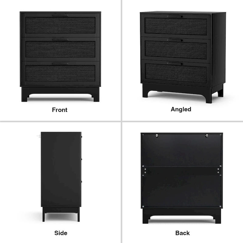 Commode à 3 tiroirs en rotin noir – Commodes modernes