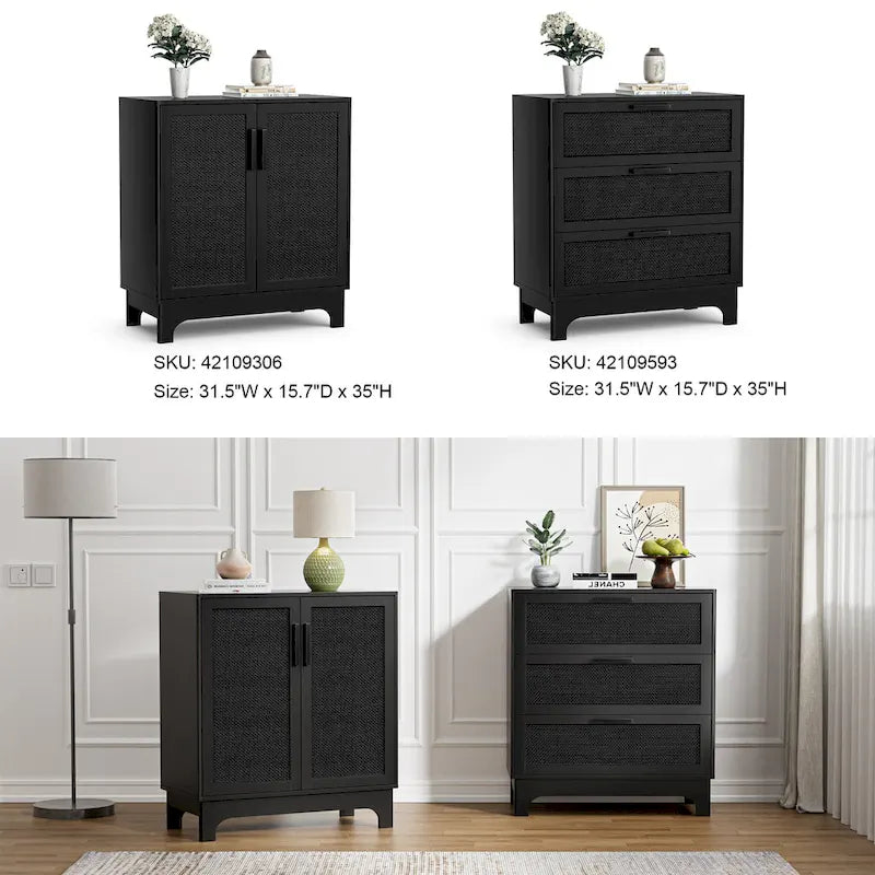 Commode à 3 tiroirs en rotin noir – Commodes modernes