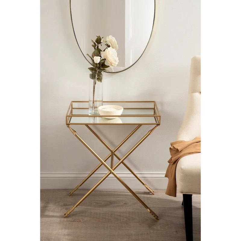 Table d'appoint Arrow en métal – Plateau en verre, 21x14x26